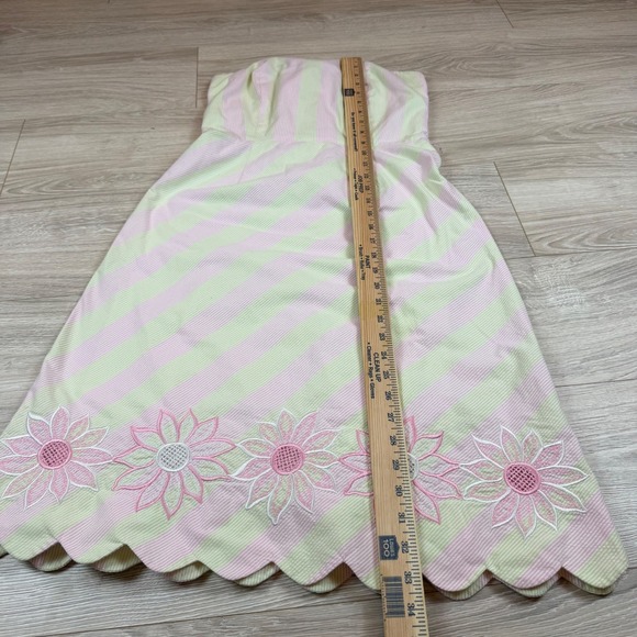 Lilly Pulitzer Sienna Pink Lime Green Striped Seersucker Strapless Floral Sz 6 - Picture 6 of 8